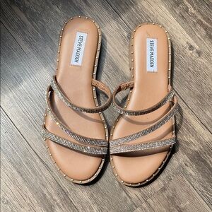 Steve Madden Tan Slide Sandals with Rhinestone Straps